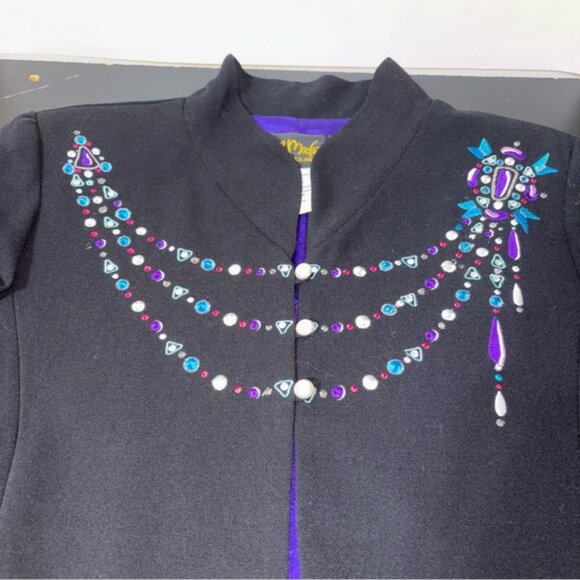 Bob Mackie Women’s Large Black Jacket Colourful Embellishments Pearl Buttons - Picture 4 of 9